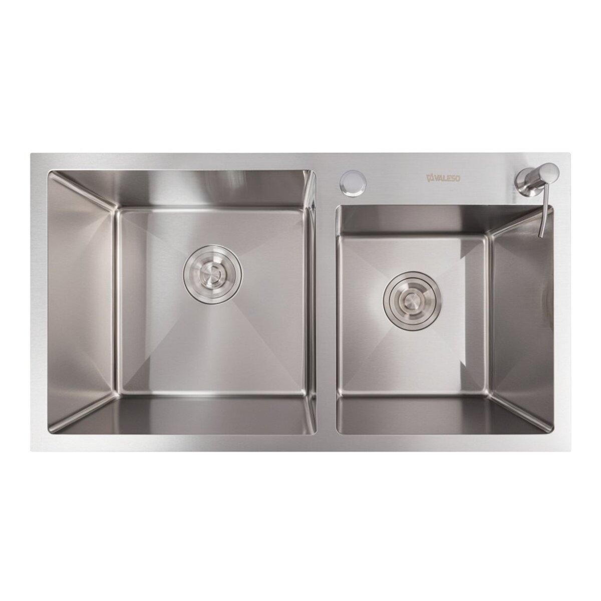 Кухонна мийка VALESO 78*43 з нержавійки на дві чаші, Handmade (3.0/0.8) Кухонна мийка VALESO 78*43 з нержавійки на дві чаші, Handmade (3.0/0.8)
