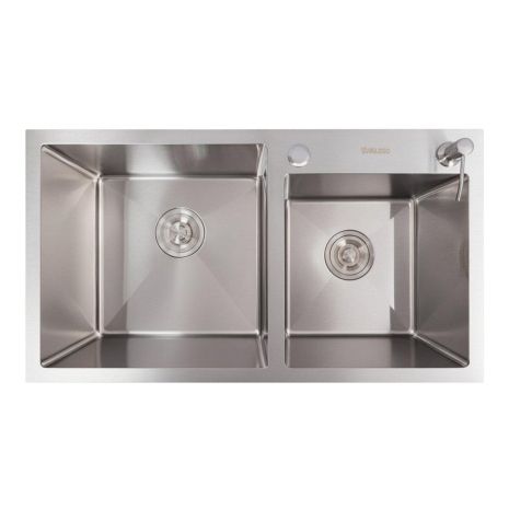 Кухонна мийка VALESO 78*43 з нержавійки на дві чаші, Handmade (3.0/0.8)