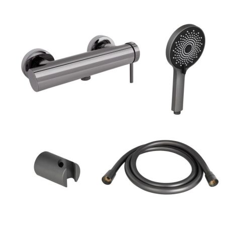 Комплект для душевой комнаты Qtap Robin Black Chrome: Смеситель QTROB4060102K + Держатель QT829910842854GRP +