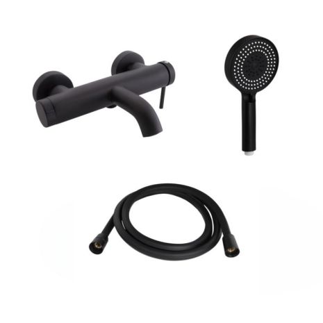 Комплект для ванной комнаты Qtap Robin Black Matt: Смеситель QTROB3060102B + Держатель QT829910842854OB +