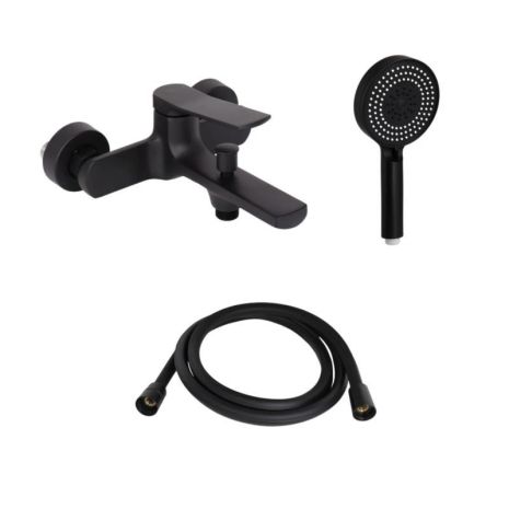 Комплект Qtap Slavonice Black Matt: Смеситель QTSLA259BLM45918 + Держатель QT829910842854OB + Шланг