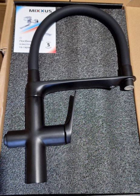 Змішувач для кухні латунний MX Derby 021 Black з виходом під питну воду