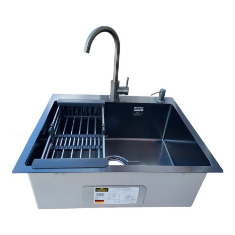 Набір мийка кухонна 6050 Nano Black + змішувач SUS 011 Graphite