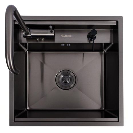 Мийка кухонна CM 50*50 прихована PVD чорна VALESO Handmade (змішувач в комплекті)