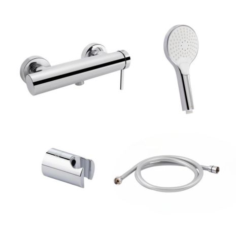 Комплект для душевой комнаты Qtap Robin Chrome: Смеситель QTROB4060102C + Держатель QTCRMA030 + Шланг