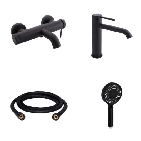 Комплект для ванной Qtap Robin Black: Смесители QTROB3060102B+QTROB1060M102B+Держатель QT829910842854OB+Шланг Комплект для ванной Qtap Robin Black: Смесители QTROB3060102B+QTROB1060M102B+Держатель QT829910842854OB+Шланг