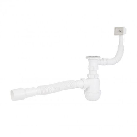 Сифон для кухонної мийки Lidz LK17, колбовий з квадратним переливом (вихід 50 мм)