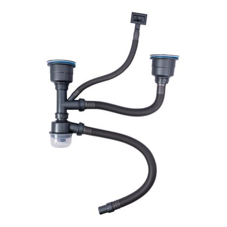 Сифон подвійний для мийок Handmade TM Valeso (верхівка чорна, арт. 905)
