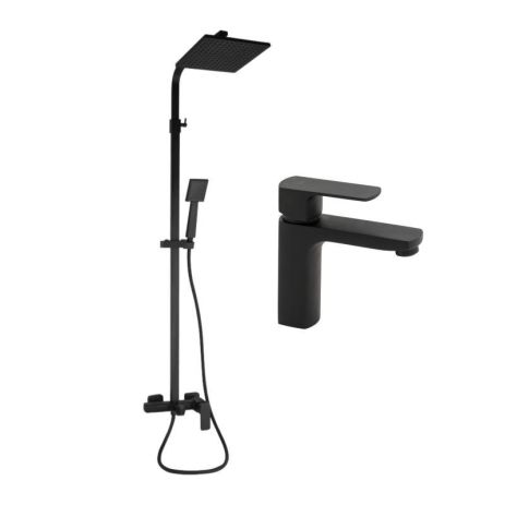 Комплект смесителей Qtap Capricorn: Душевая система QTCAP53103KNB + Смеситель для раковины QTLIPNO1023101CB