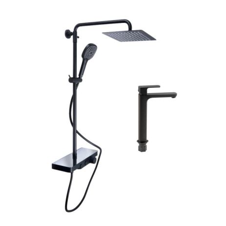 Комплект смесителей Qtap Sloup: Душевая система QTSL57T105VNKBB + Смеситель для раковины QTLIPNO1023H101CB