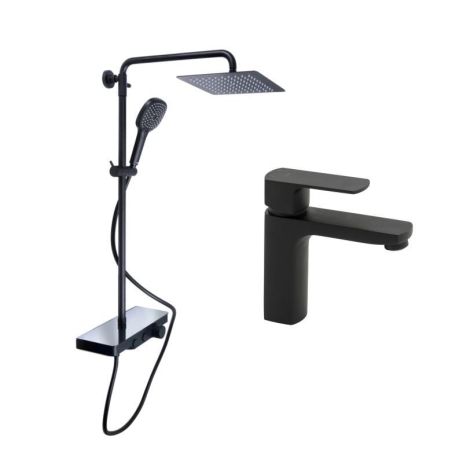 Комплект смесителей Qtap Sloup: Душевая система QTSL57T105VNKBB + Смеситель для раковины QTLIPNO1023101CB