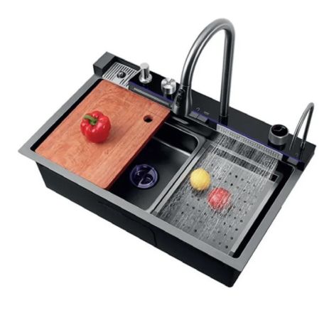 Кухонна Мийка ВОДОПАД ZH7546-SET-02 Decor Nano-Black з вбудованим змішувачем з нержавіючої сталі Кухонна Мийка ВОДОПАД ZH7546-SET-02 Decor Nano-Black з вбудованим змішувачем з нержавіючої сталі