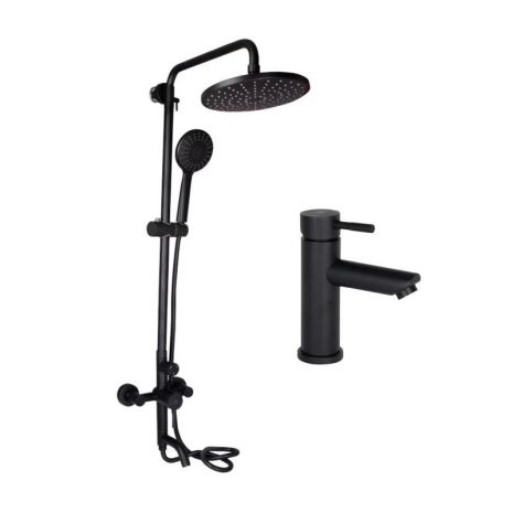 Комплект смесителей Lidz Aria Black: Душевая система LDARI1030BLA43373 + Смеситель для раковины