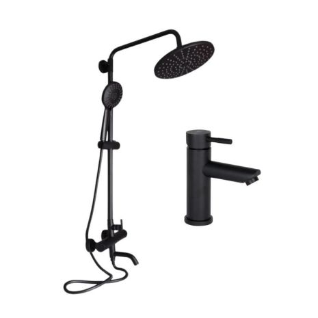 Комплект смесителей Lidz Aria Black: Душевая система LDARI1031BLA43370 + Смеситель для раковины