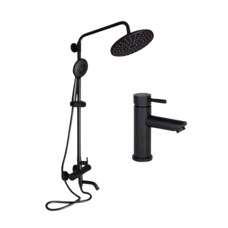 Комплект смесителей Lidz Aria Black: Душевая система LDARI1031BLA43370 + Смеситель для раковины