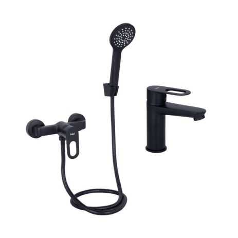 Комплект смесителей Lidz Latwa Black: Смеситель для раковины LDLAT001BLA45418 + Смеситель для душа