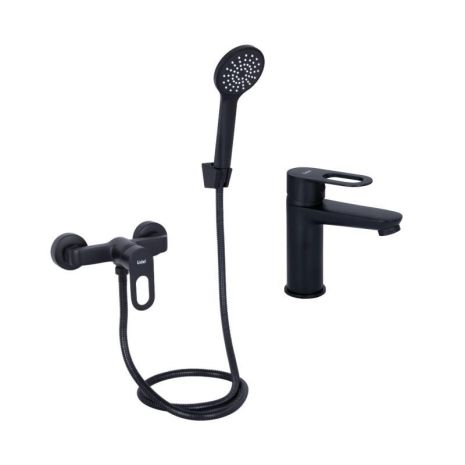 Комплект смесителей Lidz Latwa Black: Смеситель для раковины LDLAT001BLA45418 + Смеситель для душа