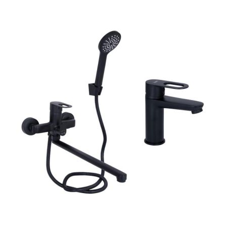 Комплект смесителей Lidz Latwa Black: Смеситель для раковины LDLAT001BLA45418 + Смеситель для ванны