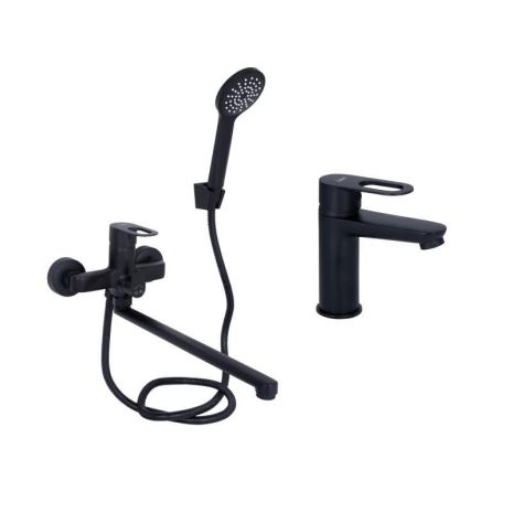 Комплект смесителей Lidz Latwa Black: Смеситель для раковины LDLAT001BLA45418 + Смеситель для ванны