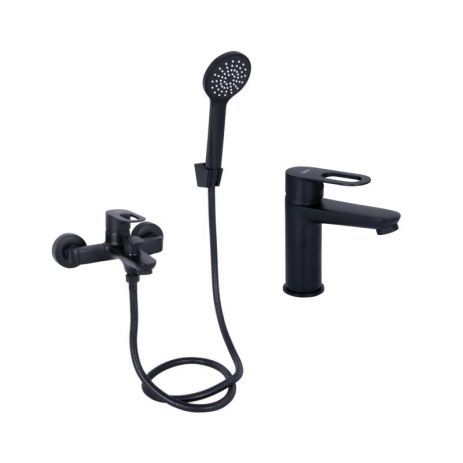 Комплект смесителей Lidz Latwa Black: Смеситель для раковины LDLAT001BLA45418 + Смеситель для ванны