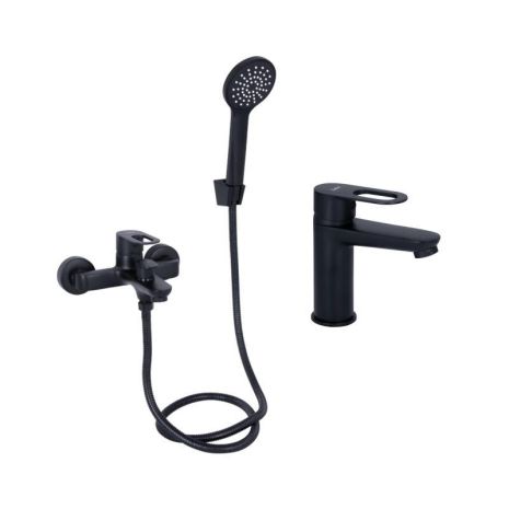 Комплект смесителей Lidz Latwa Black: Смеситель для раковины LDLAT001BLA45418 + Смеситель для ванны