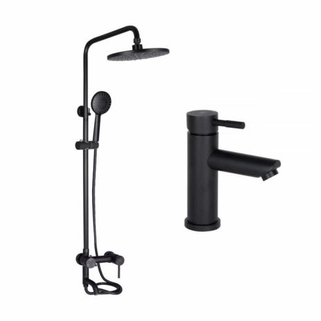 Комплект смесителей Lidz Aria Black: Душевая система LDARI1032BLA43371 + Смеситель для раковины