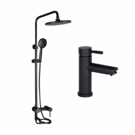 Комплект смесителей Lidz Aria Black: Душевая система LDARI1032BLA43371 + Смеситель для раковины