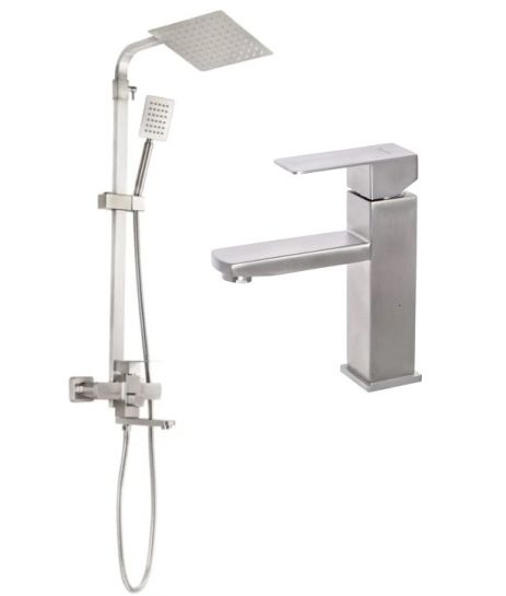 Душевая колонна из нержавейки MIxxus KUB-009-J + Смеситель для умывальника Mixxus KUB-001 Германия