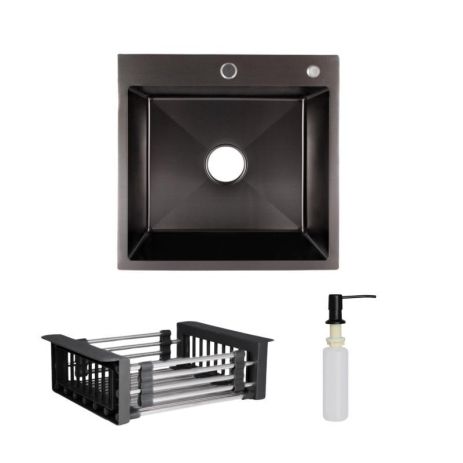 Комплект Lidz Handmade H5050B Мийка для кухні інтегрована BlackPVD у комплекті з дозатором + Lidz K01B Комплект Lidz Handmade H5050B Мийка для кухні інтегрована BlackPVD у комплекті з дозатором + Lidz K01B