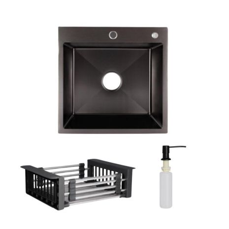 Комплект Lidz Handmade H5050B Мийка для кухні інтегрована BlackPVD у комплекті з дозатором + Lidz K01B