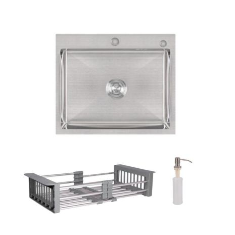 Комплект Lidz Handmade H6050 Мийка для кухні інтегрована Brushed у комплекті з дозатором + Lidz K01G