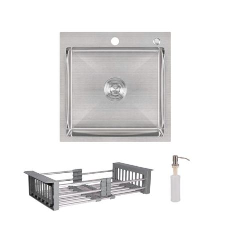 Комплект Lidz Handmade H5050 Мийка для кухні інтегрована Brushed у комплекті з дозатором + Lidz K01G