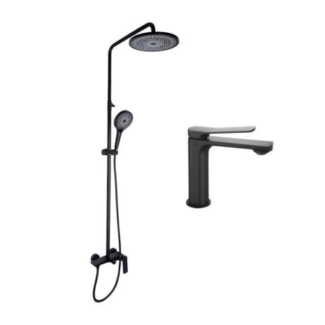 Комплект смесителей Qtap Slavonice: Душевая система QTSLA110BLM45914 + Смеситель для раковины QTSLA1042103B