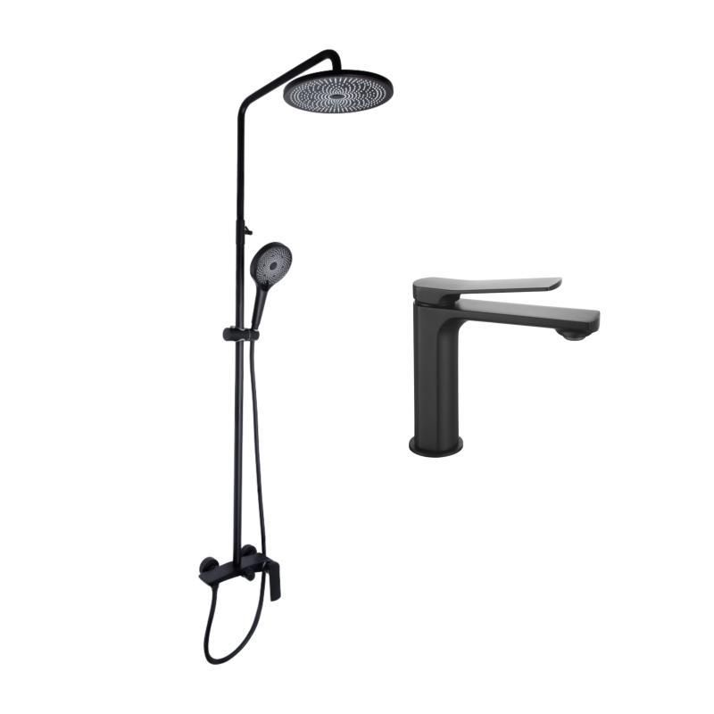 Комплект смесителей Qtap Slavonice: Душевая система QTSLA110BLM45914 + Смеситель для раковины QTSLA1042103B Комплект смесителей Qtap Slavonice: Душевая система QTSLA110BLM45914 + Смеситель для раковины QTSLA1042103B