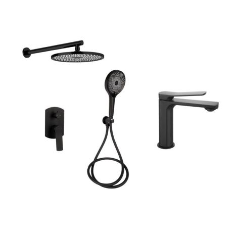Комплект смесителей Qtap Slavonice: Душевая система QTSLA113BLM45900 + Смеситель для раковины QTSLA1042103B