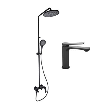 Комплект смесителей Qtap Slavonice: Душевая система QTSLA111BLM45911 + Смеситель для раковины QTSLA1042103B