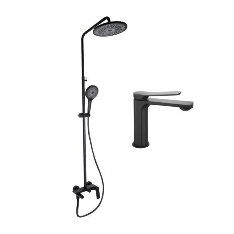 Комплект смесителей Qtap Slavonice: Душевая система QTSLA111BLM45911 + Смеситель для раковины QTSLA1042103B