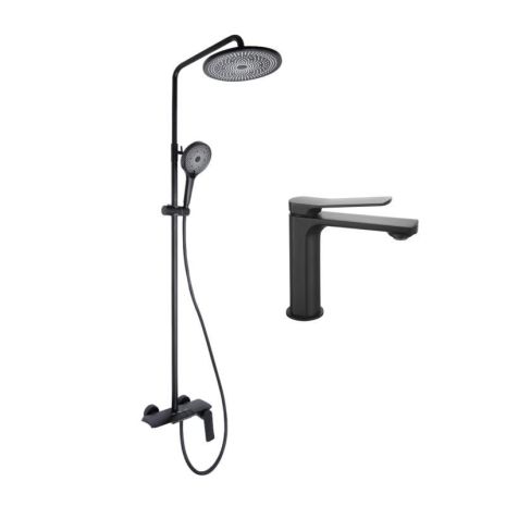 Комплект смесителей Qtap Slavonice: Душевая система QTSLA111BLM45906 + Смеситель для раковины QTSLA1042103B