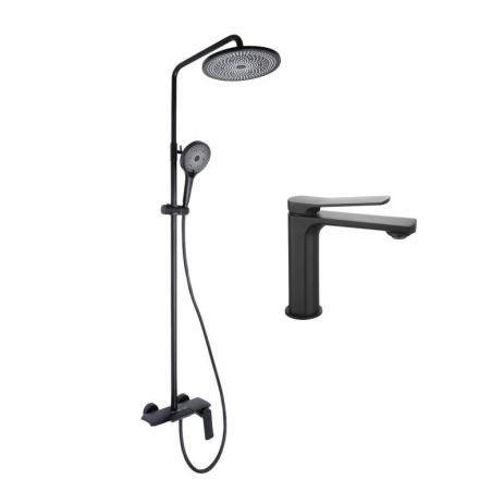 Комплект смесителей Qtap Slavonice: Душевая система QTSLA111BLM45906 + Смеситель для раковины QTSLA1042103B