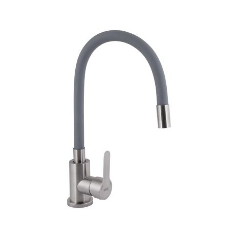 Змішувач для кухні Brinex Pure 015F3 з гнучким виливом Nickel/Grey BRIPUR015F3NKG