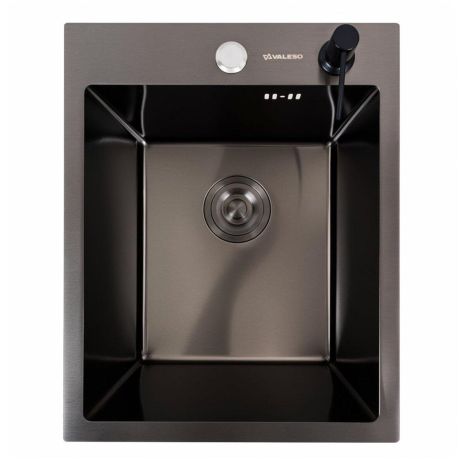 Чорна кухонна мийка PVD VALESO Handmade (40*50, сифон круглий)