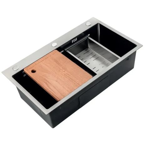 Кухонна мийка Водоспад з неіржавкої сталі ZH6845-SET-05 NANO-BLACK (3.0/0.8) КОМПЛЕКТ (графіт) прямокутна