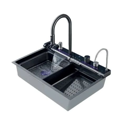 Мийка Кухонна Водоспад ZH7546-SET-04 DECOR Nano-Black із вбудованим змішувачем з нерж. сталі Мийка Кухонна Водоспад ZH7546-SET-04 DECOR Nano-Black із вбудованим змішувачем з нерж. сталі