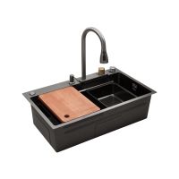 Кухонна мийка Kroner KRP Schwarze — SET7545HM PVD (3/0/0.8 мм) - Чорна Лінія