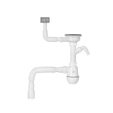 Сифон для кухонної мийки Kroner KRP KS02-1BLK 3 1/2"х40/50 мм із відведенням для пральної машини, з квадратним Сифон для кухонної мийки Kroner KRP KS02-1BLK 3 1/2"х40/50 мм із відведенням для пральної машини, з квадратним