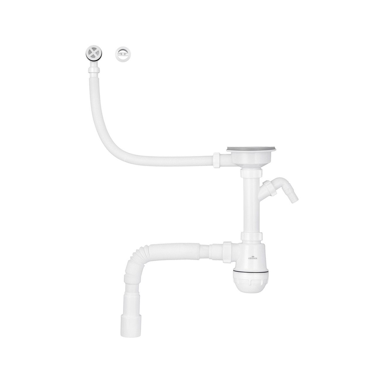 Сифон для кухонної мийки Kroner KRP KS02R-1WHI 3 1/2"х40/50 мм із відведенням для пральної машини, з круглим Сифон для кухонної мийки Kroner KRP KS02R-1WHI 3 1/2"х40/50 мм із відведенням для пральної машини, з круглим