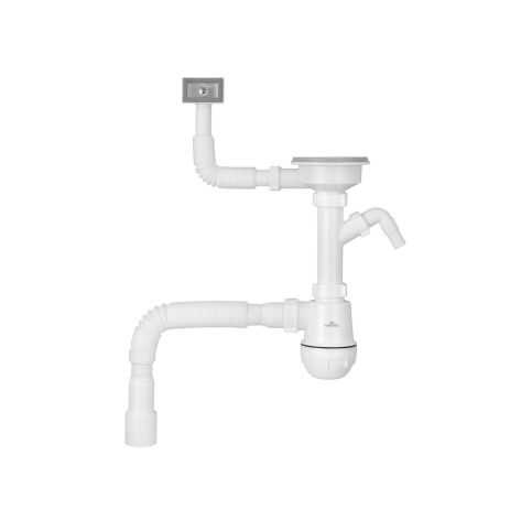 Сифон для кухонної мийки Kroner KRP KS02-1WHI 3 1/2"х40/50 мм із відведенням для пральної машини, з квадратним Сифон для кухонної мийки Kroner KRP KS02-1WHI 3 1/2"х40/50 мм із відведенням для пральної машини, з квадратним