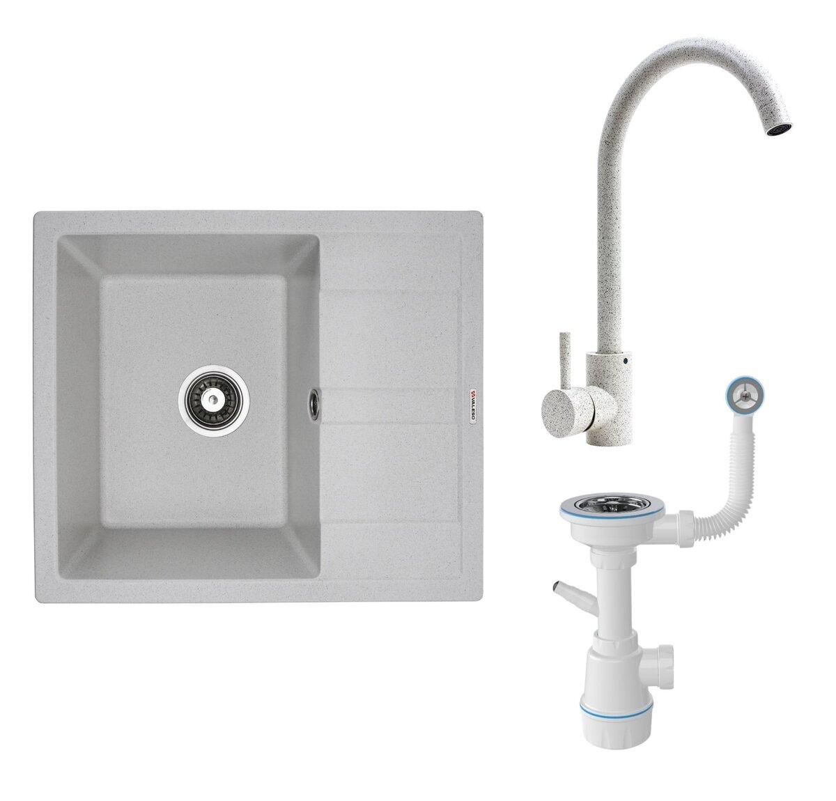 Комплект: біла мийка ARIA 5851 в крапку + білий змішувач 56 B NESP в крапку + сифон 1041 Комплект: біла мийка ARIA 5851 в крапку + білий змішувач 56 B NESP в крапку + сифон 1041