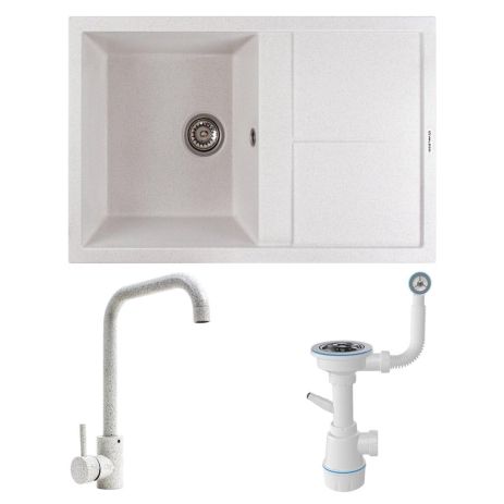 Комплект: Мийка біла SELENA 7950 в крапку + Змішувач білий в крапку NS02A + Сифон 1041