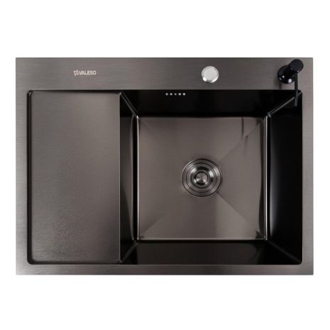 Черная кухонная мойка CM 65*50 R PVD VALESO Handmade (круглый сифон 3,0/0,8)
